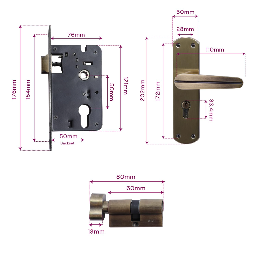 Godrej Mortise Lock I EuroProfile 60mm Cylinder | Double Throw Deadbolt | Common Keys | Reversible Latch | Antique Brass Finish | Anti-Corrosion Brass Body | 5 Year Warranty